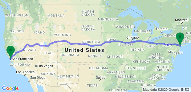 Moving from New York to San Francisco Map